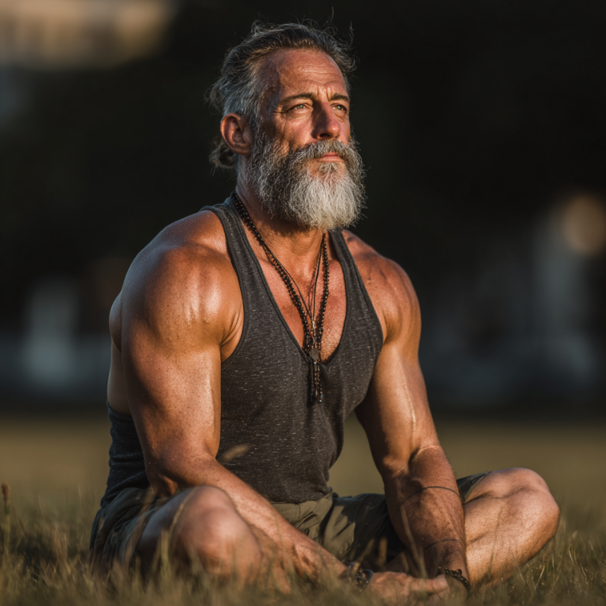 Grupo de adultos mayores en clase de yoga